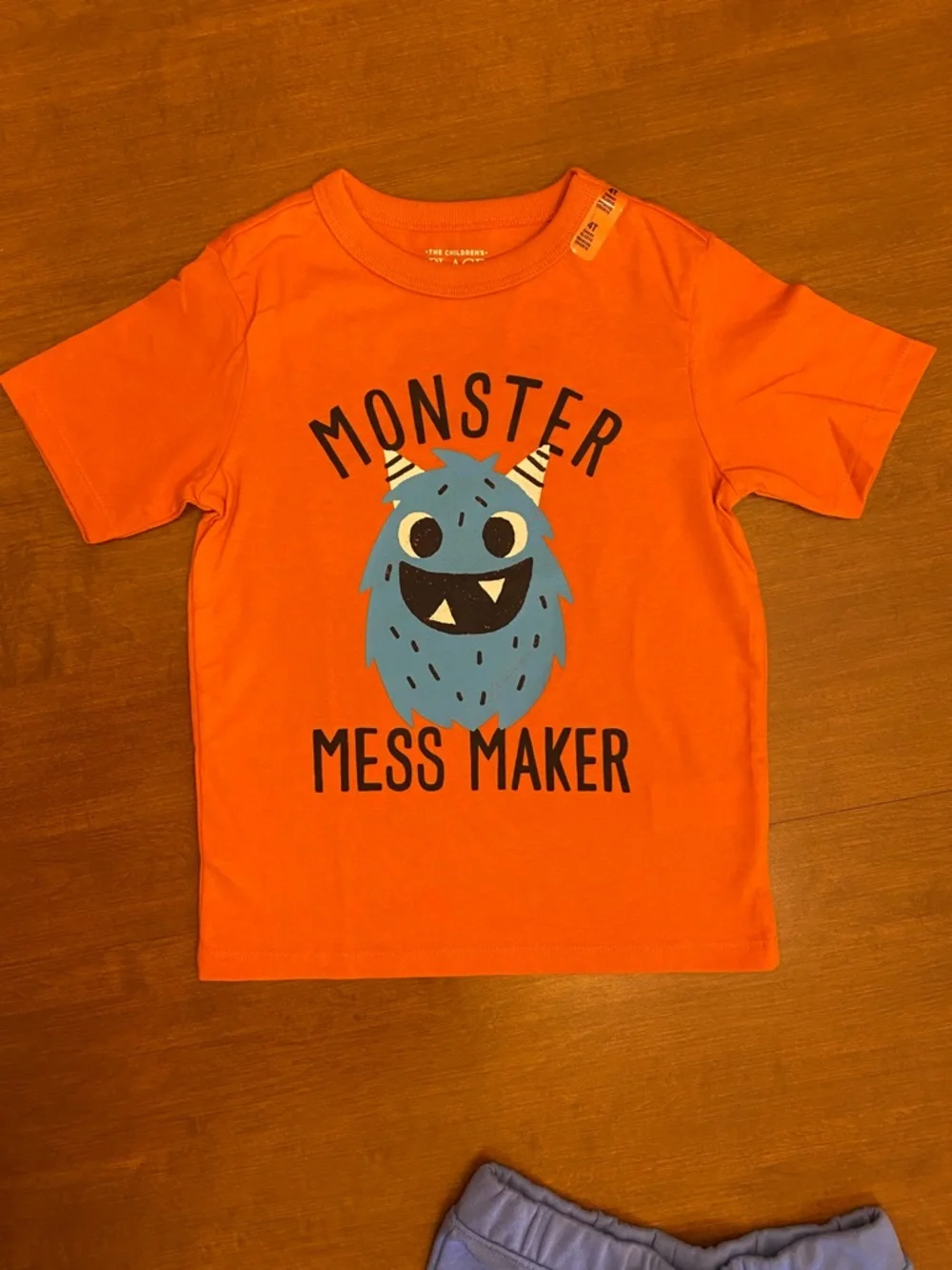 4T Shorts and Tee Set. 'Monster Mess Maker'. Orange, Blue - Picture 3 of 8